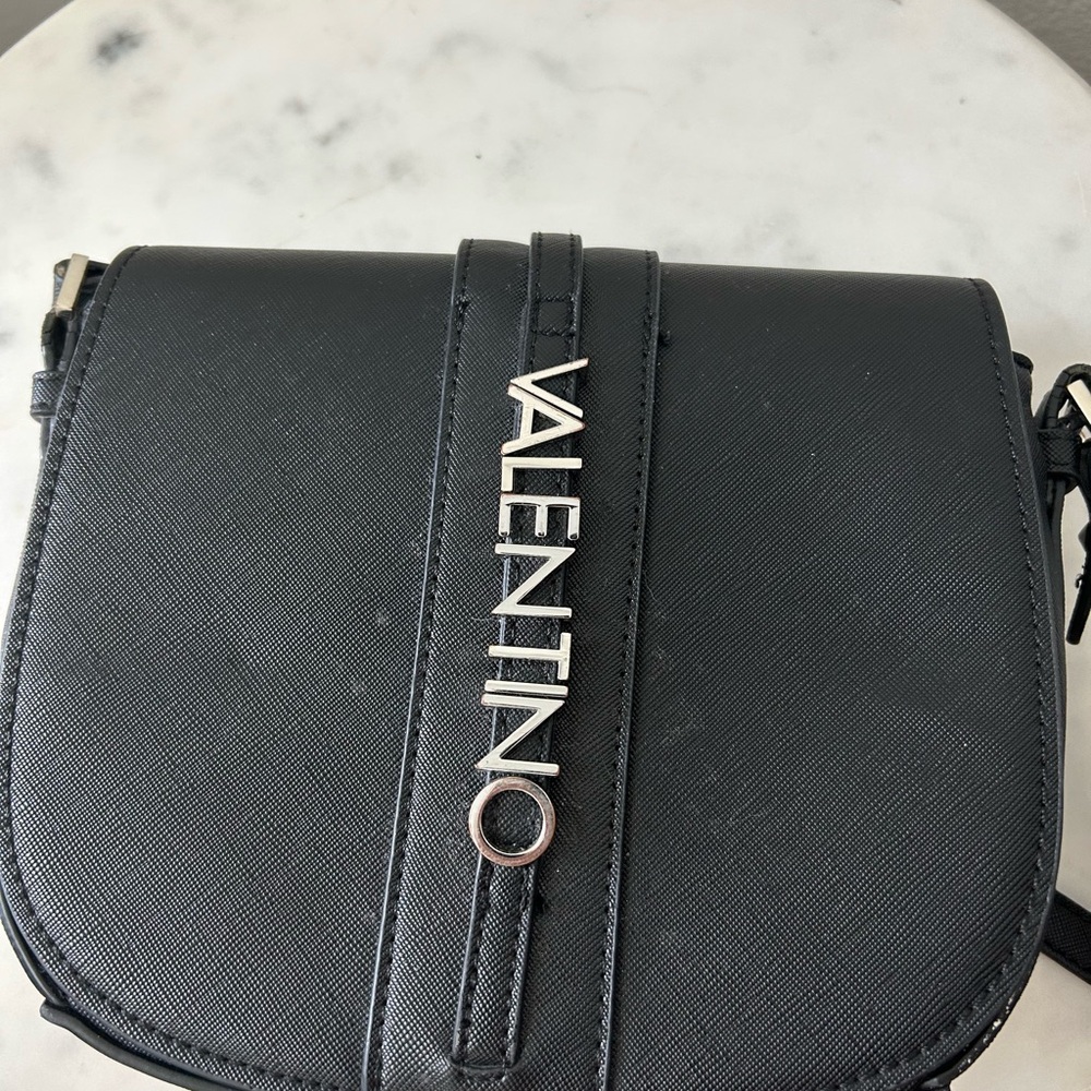 Valentino Black Leather Crossbody Bag with Saddle Flap